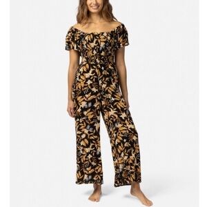 RipCurl La Isla Floral Print Smocked Jumpsuit Size Large